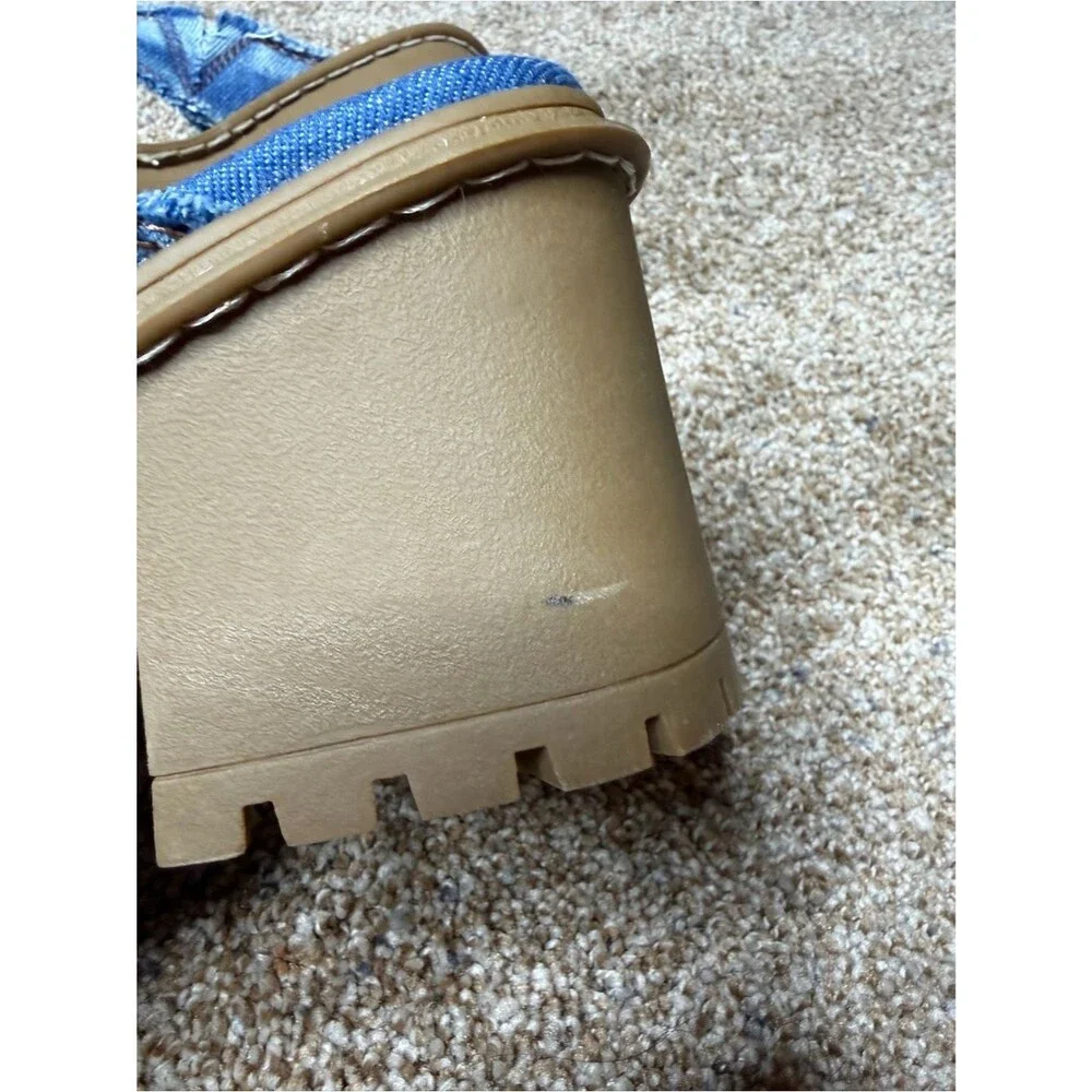 Delia's by Dolls Kill Star Worthy Cross Strap Slides 7 Denim Block Heel Sandals
